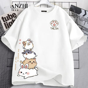 T-shirt d'été en coton à manches courtes pour filles, imprimé motifs mignons, idéal pour l'école, comme pyjama doux ou haut décontracté - Product Image 5