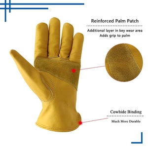 Cowhide Grain Leather Work <b>Gloves</b> for Unisex Reinforced Durable Palm Heavy Duty Heat Resistant Household Garden <b>Driver</b> <b>Gloves</b> - Product Image 4