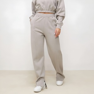 Pantalon de jogging décontracté taille haute pour femme, coupe droite et large, doux et extensible, style streetwear minimaliste avec poches - Product Image 3