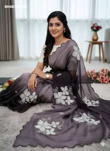 Sari indien traditionnel JMC de conception Evergreen, magnifique et fantaisie, avec broderie double sequencée, fabriqué en Inde - Product Image 4