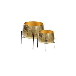 Grandes jardinières en métal martelé avec support, lot de 2, jardinières dorées décoratives d'intérieur, pots de fleurs modernes classiques - Product Image 6