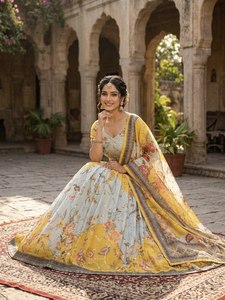 LAMOUNT Women Lehenga Choli Embroidery Silk Floral Design Traditional Indian <b>Wedding</b> Party Wear Floor-Length Regular Fit Gujarat - Product Image 4