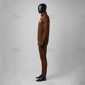 Brown Men's Tracksuit Set Zip Up Hoodie Jogger <b>Pants</b> Custom Logo Winter Sportswear Sweatshirt Outfit - Product Image 3