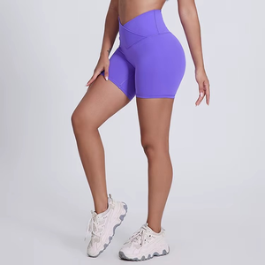 Women High Waist Solid Color Knitted Sporty Shorts Breathable Elastic Waist Spandex Nylon Material - Product Image 5