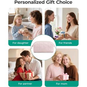 Trousse de maquillage de voyage beige M à ouverture large, trousse à cosmétiques rectangulaire matelassée avec étui à maquillage rembourré et gonflé - Product Image 3