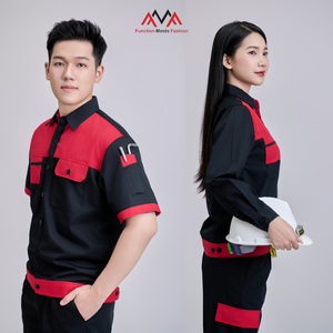 Ropa de trabajo FMF para hombre y mujer, de manga corta, combinación en negro y rojo - Product Image 3