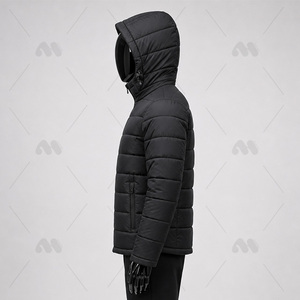 Chaqueta de plumón con capucha negra para hombre, abrigo acolchado cálido de invierno con cremallera, ropa exterior con logotipo personalizado - Product Image 4