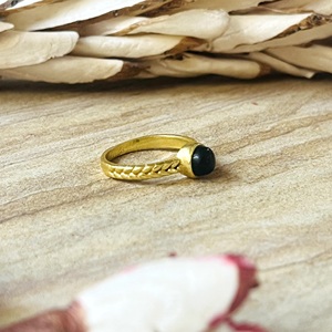 High Quality Boho Braided <b>Black</b> Onyx <b>Ring</b> Brass Jewelry <b>Women</b> 18k Gold Plated Dainty Band Wholesale/OEM/ODM Bohemian - Product Image 5