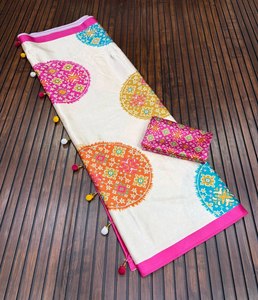Sari imprimé numérique élégant avec franges, motif floral, pour soirée, imprimé artistique - Product Image 4