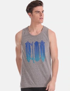 Camiseta sin Mangas Gris para Hombre, Cuello Redondo Estampado, Ropa Casual, Material de Algodón Transpirable - Product Image 1