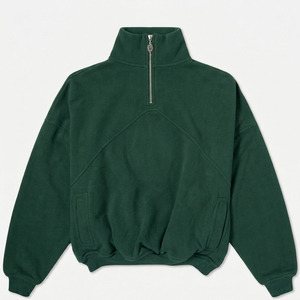 Sudadera Personalizada Premium de Alta Calidad, Color Verde Bosque, con Cierre de Media Cremallera |   Sudadera de Cuello Alto en Felpa de Algodón de 450 g/m² |   Ropa Urbana de Lujo OEM - Product Image 2