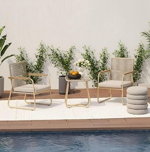 Modern Minimalist Rattan Outdoor <b>Garden</b> <b>Set</b> <b>2</b> <b>Seater</b> Steel Frame Weather Resistant Eco-Friendly Farmhouse Park Patio Furniture - Product Image 1