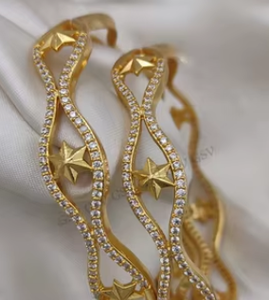 Premium Quality Gold Plated Women's Fashion <b>Bangles</b> Two Set AD Stone One Gram Polish Beautiful Trendy for Festive Wedding Wear - Product Image 2