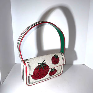 Sac à bandoulière blanc perlé avec broderie tomate rouge et perles de verre, pochette d'été pour femme, sacs à main à motif végétal, sacoche - Product Image 1