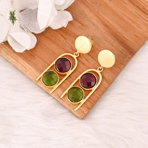 Elegantes Pendientes de Latón Chapado en Oro con Turmalina Rosa Hidro y Peridoto Hidro, Joyería de Moda Hecha a Mano para Mujer, Regalo - Product Image 4