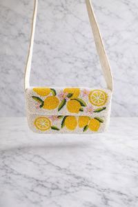 Handmade Washable Rectangular <b>Canvas</b> Handbag with Embroidered Lemon and Flower Design - Product Image 2