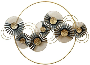 Modern Metal Flower Wall Art Abstract Floral Wall Decor with Geometric Circles Decorative Wall Hanging for Living Room & Home - Product Image 2