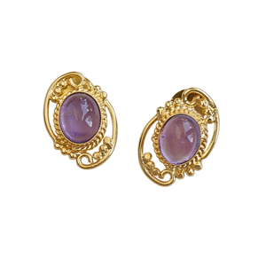 Pendientes de botón de amatista clásicos vintage de diseñador, chapados en oro de 18 quilates, hechos a mano y personalizables, joyería de moda. - Product Image 6