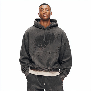 Sudadera con capucha corta vintage lavada de invierno para hombre, de algodón French Terry, para correr y hacer ejercicio - Product Image 4