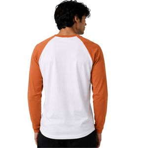 Camiseta de Manga Larga Raglán Blanca y Naranja Quemada para Hombre, Cuello Redondo, Algodón Premium, Estilo Casual, Béisbol, Personalizable OEM, Ropa Urbana - Product Image 2