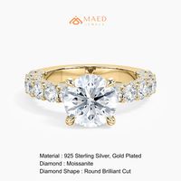 Bague en Moissanite Ronde pour Femme, Style Groupe de Pierres, Orné de Pierres, Bijou Élégant pour Fiançailles, Anniversaire et Usage Quotidien