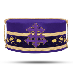 <b>Purple</b> <b>Velvet</b> Masonic Hat with Gold Embroidered Cross and Wheat Ear Trim - Product Image 2