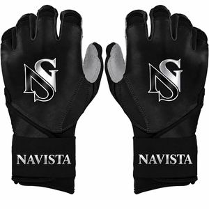 Premium NAVISTA SPORTS Goat Leather Ambidextrous Baseball <b>Batting</b> Gloves Hook Loop Closure Knit <b>Fabric</b> Customizable Colors Sizes - Product Image 3