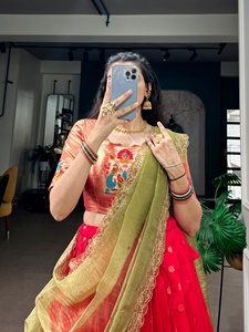 <b>Red</b> Embroidered <b>Lehenga</b> Choli Set With Green Dupatta Traditional Indian Pakistani Wedding Wear Floor Length Women's Attire - Product Image 5