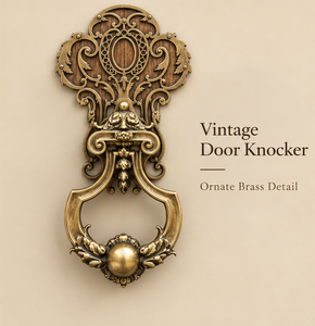 Battant de porte rococo en filigrane, ton bronze doré, avec motifs festonnés ornés, accents floraux et plaque décorative pour entrée majestueuse - Product Image 3