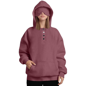 Sweat-shirt surdimensionné pour femme, couleur bordeaux, avec masque pour les yeux intégré et poche kangourou - Product Image 1