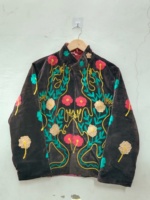 Veste en velours pour femme, col mandarin, broderie florale à la main, manches longues, style hiver, 100% polyester