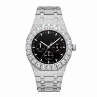 Reloj con Cristales, 10 ct, Diamantes Cultivados en Laboratorio, EF VVS VS, Chapado en Oro Amarillo de 14K, Acabado en Acero Inoxidable, Estilo Bling Urbano