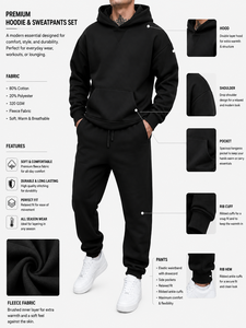 Ensemble de survêtement à capuche pour homme, couleur unie, décontracté, sweat-shirt en coton à manches longues et pantalon de jogging, vêtements d'automne, coupe classique - Product Image 4