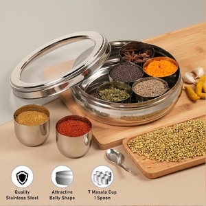 Wholesale Belly Shape Stainless Steel Masala <b>Box</b> Dabba <b>Spice</b> Container 7 Containers and Small Spoon Masala <b>Box</b> Christmas Gift - Product Image 2