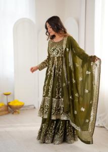 Designer Beautiful Embroidery And Sequence Work Crunchy Silk <b>Top</b> With Lehenga Bottom And Dupatta Fully Stitched Ready To Wear - Product Image 4