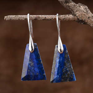 Boucles d'oreilles pendantes en forme de pyramide avec serti clos en lapis-lazuli, style mode européenne et américaine, pour occasions festives - Product Image 1