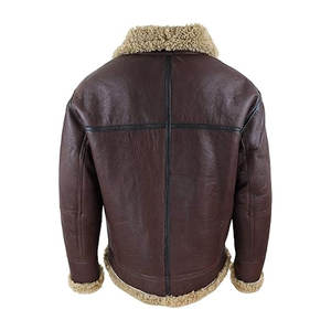 Chaqueta de aviador para hombre, de piel de oveja auténtica, estilo bomber, abrigo vintage de invierno con cuello de piel, cálido y duradero. - Product Image 5