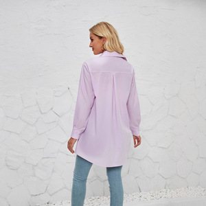 Nouvelle Blouse Décontractée Femme Printemps-Automne à Col Revers Simple, Manches Longues, Couleur Unie, Boutonnée, Coupe Ample en Tissu Popeline - Product Image 3
