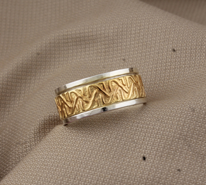 Luxury 925 Sterling <b>Silver</b> and Brass Mixed Metal Band <b>Ring</b> Handmade Two-Tone Textured <b>Statement</b> Band High-Quality Band <b>Ring</b> - Product Image 2