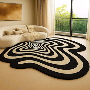 Luxury Modern <b>Hand</b> <b>Tufted</b> Wool <b>Rug</b>, Black Beige Abstract Irregular Carpet Living Room <b>Rug</b>, Mid Century Statement Carpet,Decor - Product Image 6