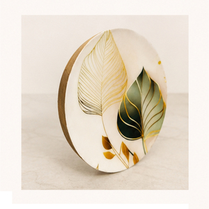 Stylish Meenakari Work <b>Coaster</b> Set Premium Round Tea Cup Mats Custom <b>Gold</b> Inlay Tropical Leaf Table Decor for Home Hotel Use - Product Image 3
