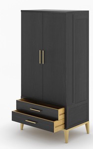 Modern Solid Oak Freestanding Bar Cabinet with 4-Compartment Wine & Drink Storage and Drawers for Home Lounge - Product Image 2