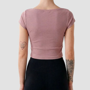 Vêtements de sport pour femmes, col en V, coupe courte, design uni, extensible, léger, 180 g/m², séchage rapide, coupe ajustée, vente en gros - Product Image 6