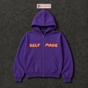 Purple Oversized Zip Up <b>Hoodie</b> With Self Made <b>Orange</b> Graphic Print Unisex Streetwear Loose Fit Hooded Sweatshirt Style Causal - Product Image 5