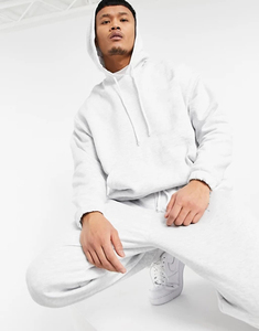 Ensemble de survêtement blanc à capuche pour homme – Pantalon et sweat-shirt décontractés en coton de couleur unie avec cordon de serrage, coupe ample, idéal pour l'automne - Product Image 3
