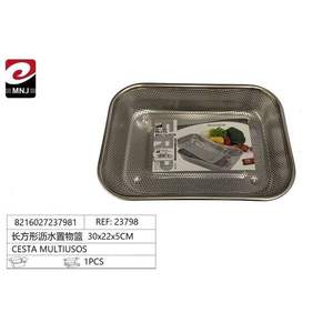 Cesta de drenaje y colador multifunción rectangular de acero inoxidable de 30x22x5 cm - Product Image 3
