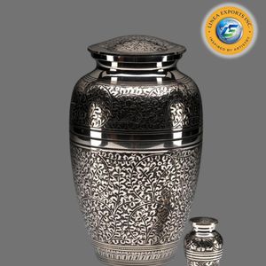 Elegant White & Silver Metal Cremation Urn Decorative <b>Keepsake</b> <b>Memorial</b> for Home or Burial - Product Image 3