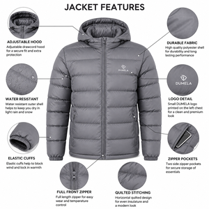 Men's Black Hooded Puffer Jacket Windproof Zipper Closure Casual Winter Wear Solid Color Polyester Filling - Product Image 6