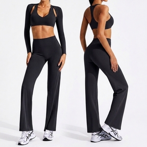Conjunto Deportivo de Yoga de 3 Piezas para Mujer, Corte Ajustado, Cuello Redondo, Espalda Descubierta, Logotipo Personalizado, Spandex/Nylon de Alta Elasticidad, Absorbe el Sudor - Product Image 1
