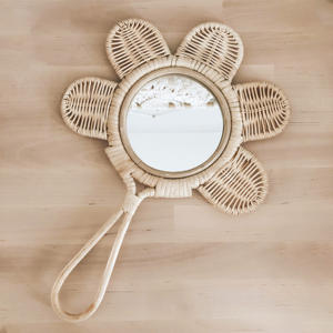 Pequeños espejos de mano de ratán, accesorios decorativos para juegos de simulación infantiles, lindo espejo de mano. - Product Image 1